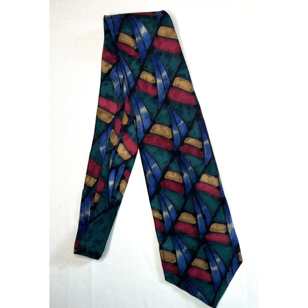 Robert Daskal 100% Silk Necktie Hand Painted & Signed Geometric Pattern